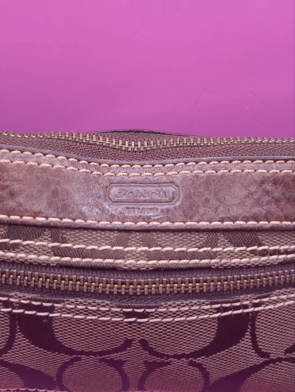 RARE Vintage Coach Soho Signature C Choco Brown Leather Trim Purse Bag Wristlet - Picture 3 of 13